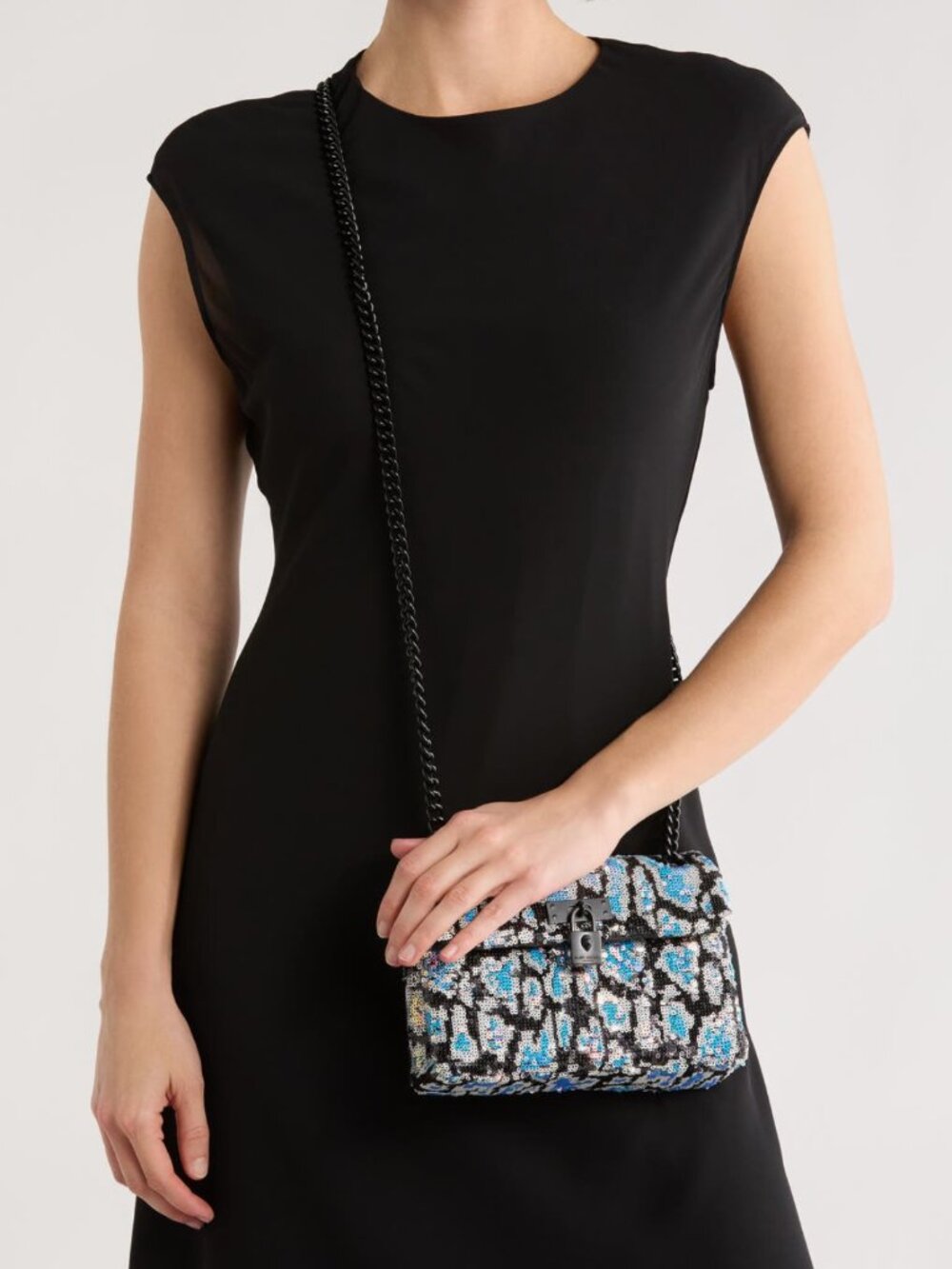 Kurt Geiger London RARE Mini Brixton Blue Leopard Sequin Chain Crossbody Bag NWT - Picture 5 of 13